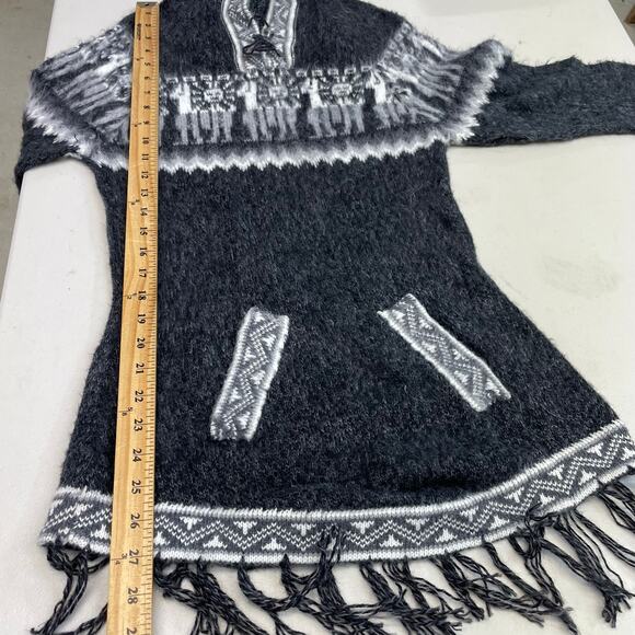 Unbranded gray tunic soft tunic sweater dress knit alpaca print hoodie - Picture 11 of 13